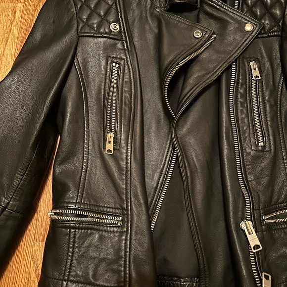 All Saints Quilted Black Leather Jacket - Picture 2 of 7